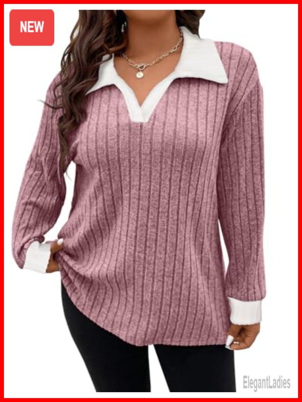 Plus Size Lightweight Knit Sweater V-Neck Loose Fit Long Sleeve Pullover